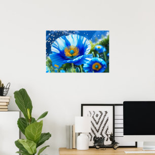 Blue Poppy Dream – Ethereal Macro Floral Art Poster