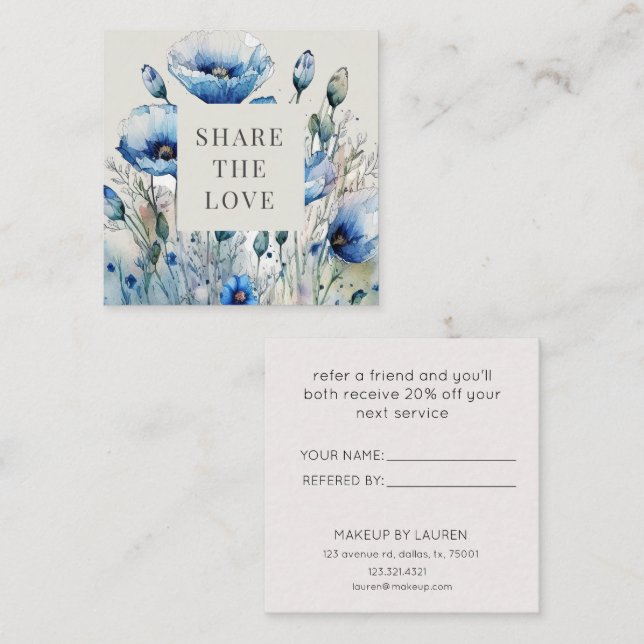 Blue Poppy Floral Elegant Loyalty Card (Front/Back)