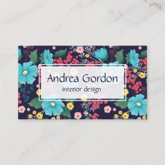 Blue Poppy Floral Navy Botanical Flower Business Card