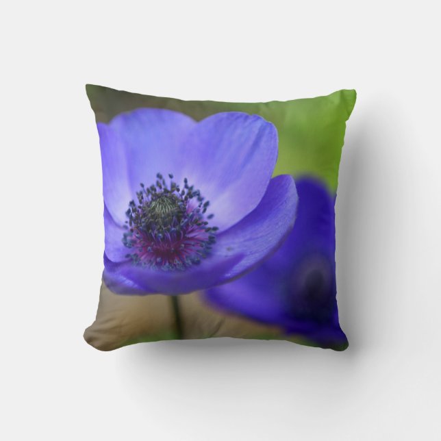 Blue Poppy Flower Throw Pillow (Front)