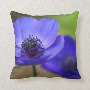 Blue Poppy Flower Throw Pillow