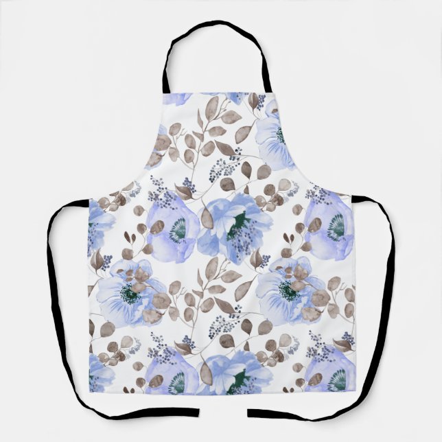 Blue Poppy Flowers Apron (Front)