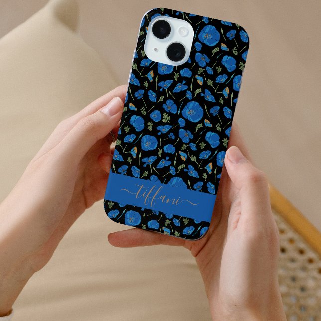 Blue Poppy Flowers Black Botanical Pattern Case-Mate iPhone Case (Creator Uploaded)