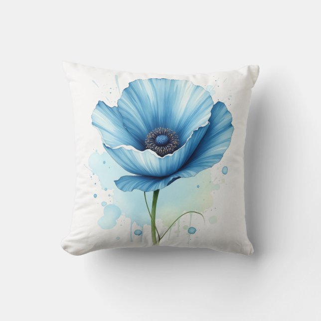 Blue Poppy Throw Pillow (Front)