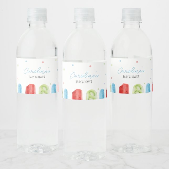 Blue Popsicle Baby Shower  Water Bottle Label (Bottles)