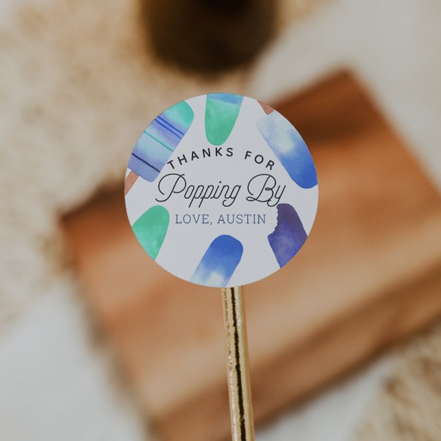 Blue Popsicle Kids Birthday Favour Thank You Classic Round Sticker (Creator Uploaded)