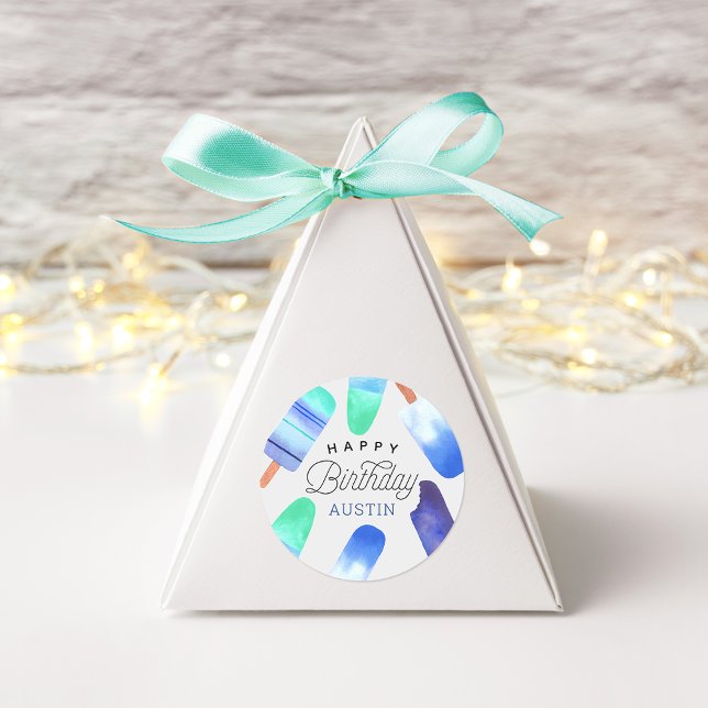 Blue Popsicle Personalized Kids Birthday Classic Round Sticker (Creator Uploaded)