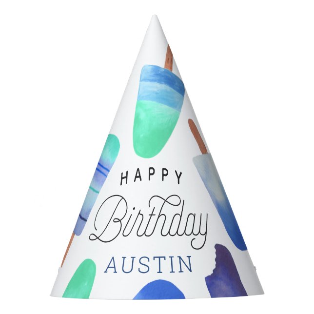 Blue Popsicle Personalized Kids Birthday Party Hat (Front)