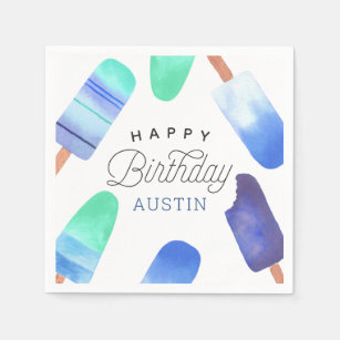 Blue Popsicle Personalized Kids Birthday Party Napkin