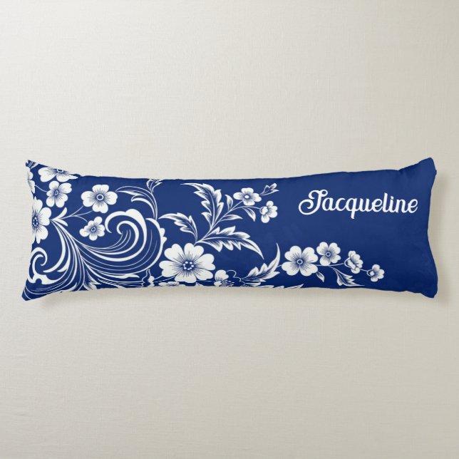 Blue Porcelain Bloom Body Pillow (Front)