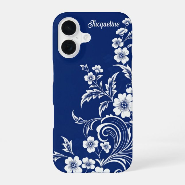 Blue Porcelain Bloom iPhone 16 Case (Back)