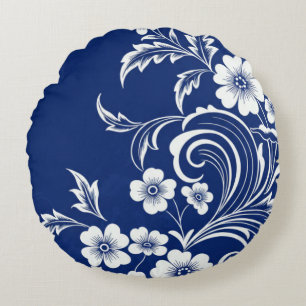 Blue Porcelain Bloom Round Pillow