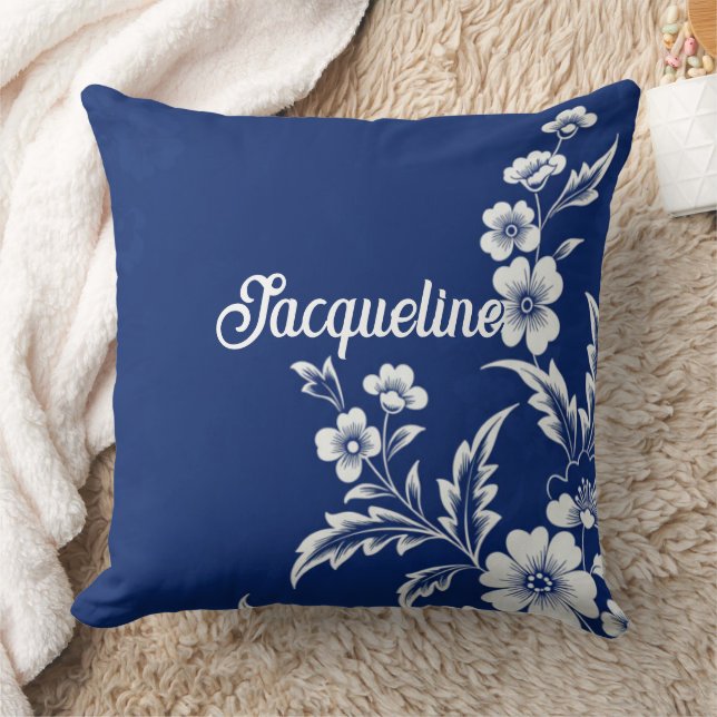 Blue Porcelain Bloom Throw Pillow (Blanket)