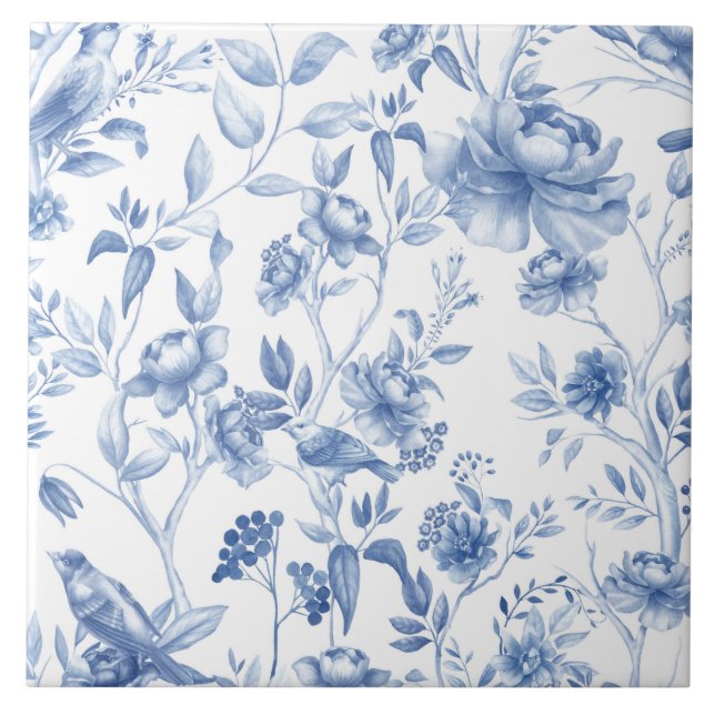 Blue,porcelain,blue china,floral toile,chinoiserie tile (Front)