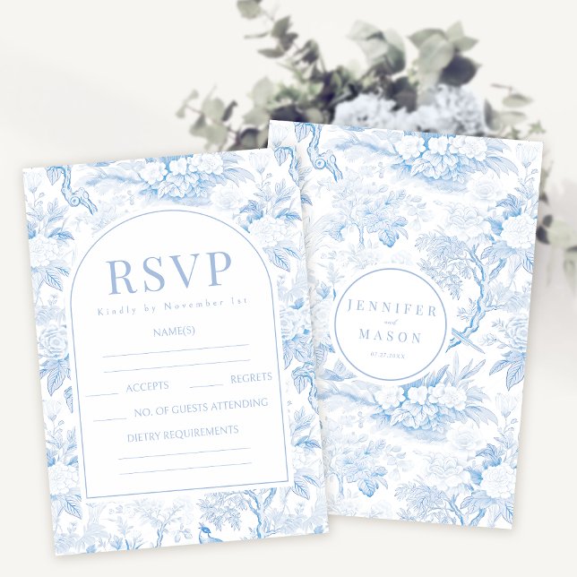 Blue porcelain boho floral wedding RSVP cards (Creator Uploaded)