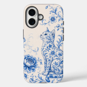 Blue Porcelain Cat Floral Phone Case