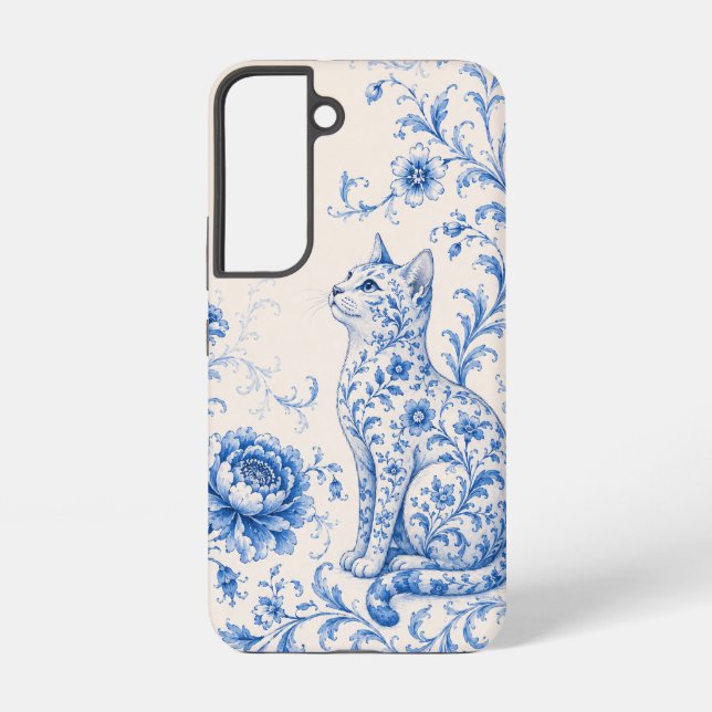 Blue Porcelain Cat Floral Phone Case (Back)