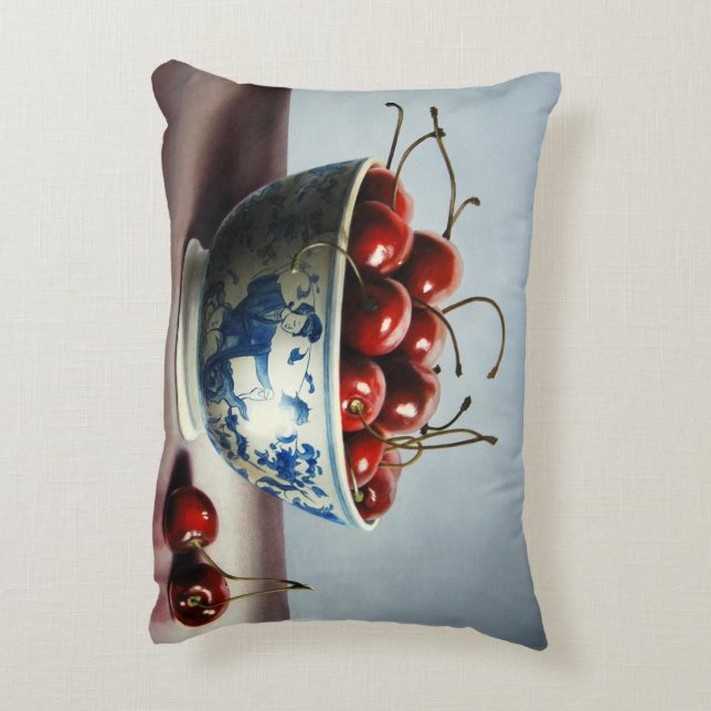 Blue Porcelain & Cherries Accent Pillow (Back(Vertical))