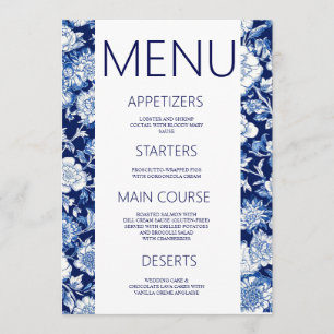 Blue Porcelain Chinoiserie Floral Mariage Menu