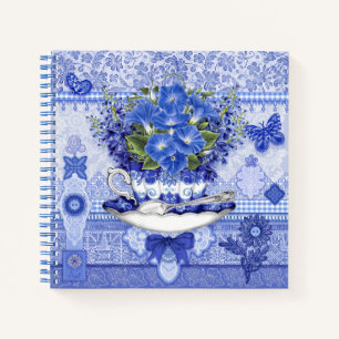 Blue Porcelain Cup and Flowers Notebook