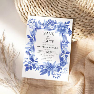 Blue Porcelain Floral Chinoiserie  Save The Date