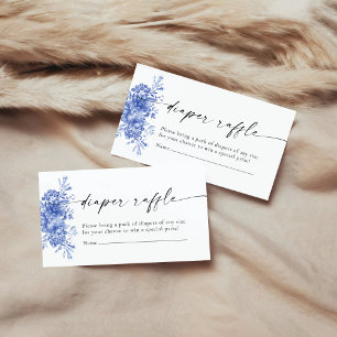 Blue Porcelain Floral Diaper Raffle Enclosure Card