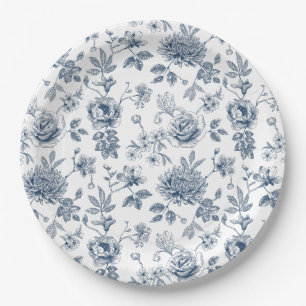 Blue  Porcelain Floral Paper Plate