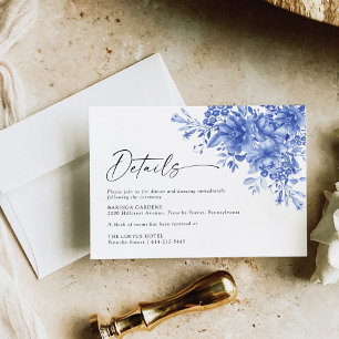 Blue Porcelain Floral Wedding Details Enclosure Card