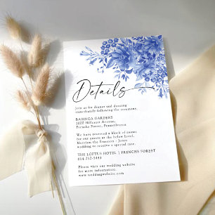 Blue Porcelain Floral Wedding Details Enclosure Card