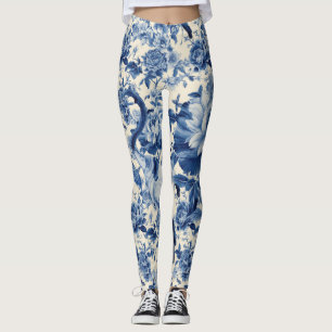 Blue Porcelain Swan Garden Leggings
