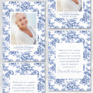 Blue Porcelain Toile Photo Funeral Sympathy Thank You Card