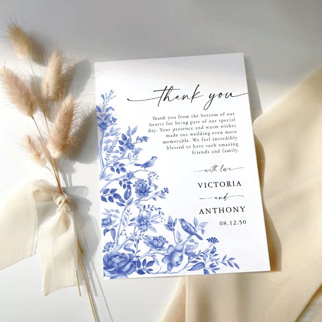 Blue Porcelain Wedding Flat Thank You Card (Creator Uploaded)