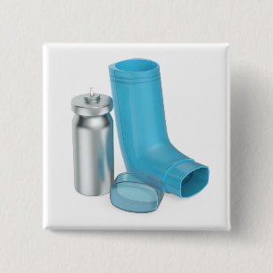 Blue portable asthma inhaler device 2 inch square button
