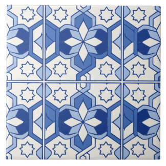 Blue Portuguese Azulejo Hexagon Star Tile