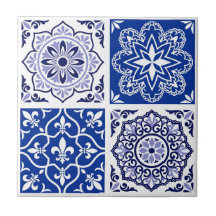 Blue Portuguese Azulejo Pattern Ceramic Tile