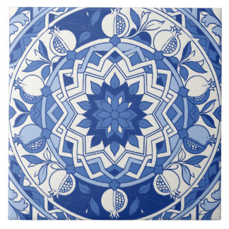 Blue Portuguese Azulejo Pomegranate Medallion Tile