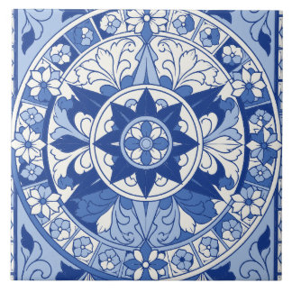 Blue Portuguese Azulejo Star Flower Medallion Tile