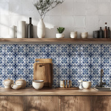 Blue Portuguese Azulejo Style Kitchen Backsplash