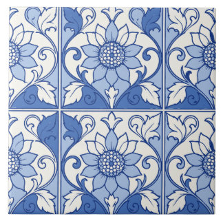 Blue Portuguese Azulejo Sunflower Tile