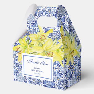 Blue Portuguese Azulejo Yellow Lily Thank You Favor Box
