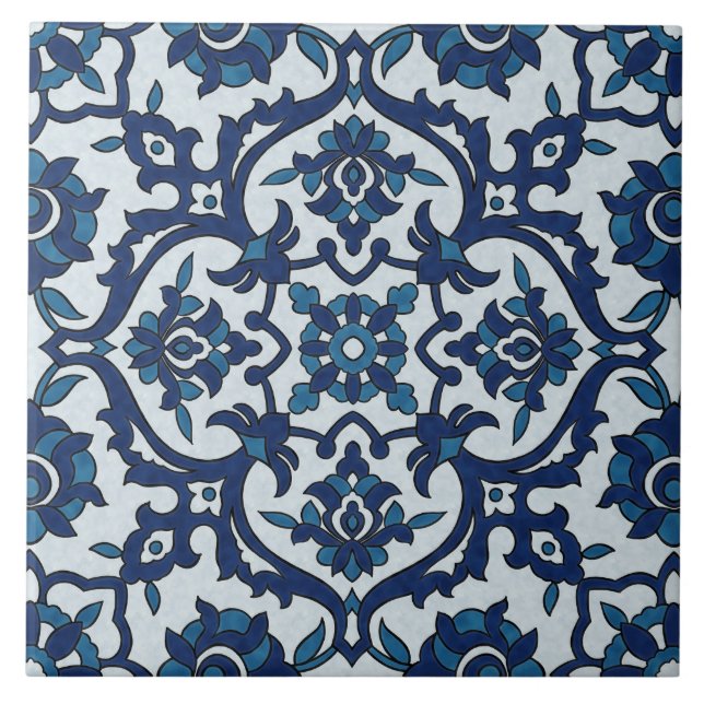 Blue Portuguese Azulejos Floral Tile Pattern (Front)