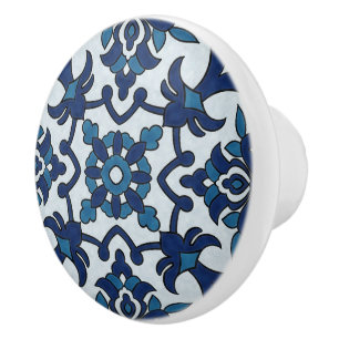 Blue Portuguese Azulejos Floral Tile Pattern Ceramic Knob