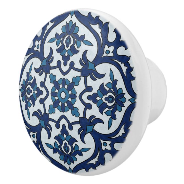 Blue Portuguese Azulejos Floral Tile Pattern Ceramic Knob (Right)