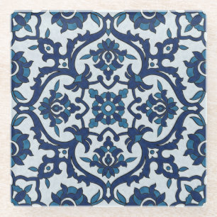 Blue Portuguese Azulejos Floral Tile Pattern Glass Coaster