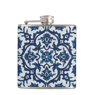 Blue Portuguese Azulejos Floral Tile Pattern Hip Flask