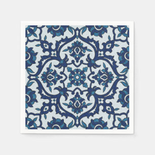 Blue Portuguese Azulejos Floral Tile Pattern Napkin