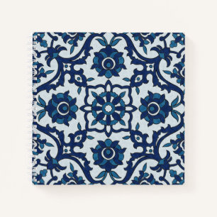 Blue Portuguese Azulejos Floral Tile Pattern Notebook