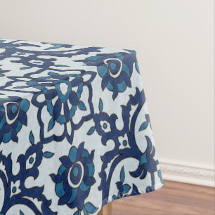 Blue Portuguese Azulejos Floral Tile Pattern Tablecloth