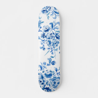 Blue Portuguese Floral Pattern Skateboard