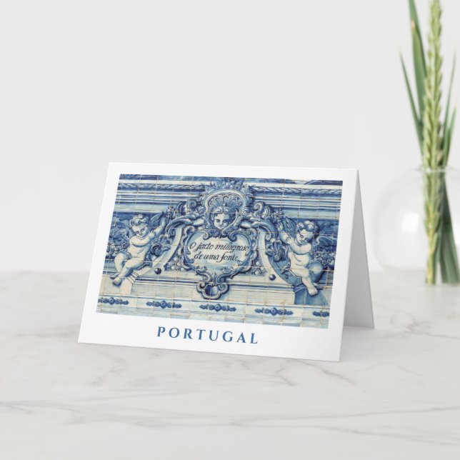 Blue Portuguese Religious Tiles with angels Card (Front)